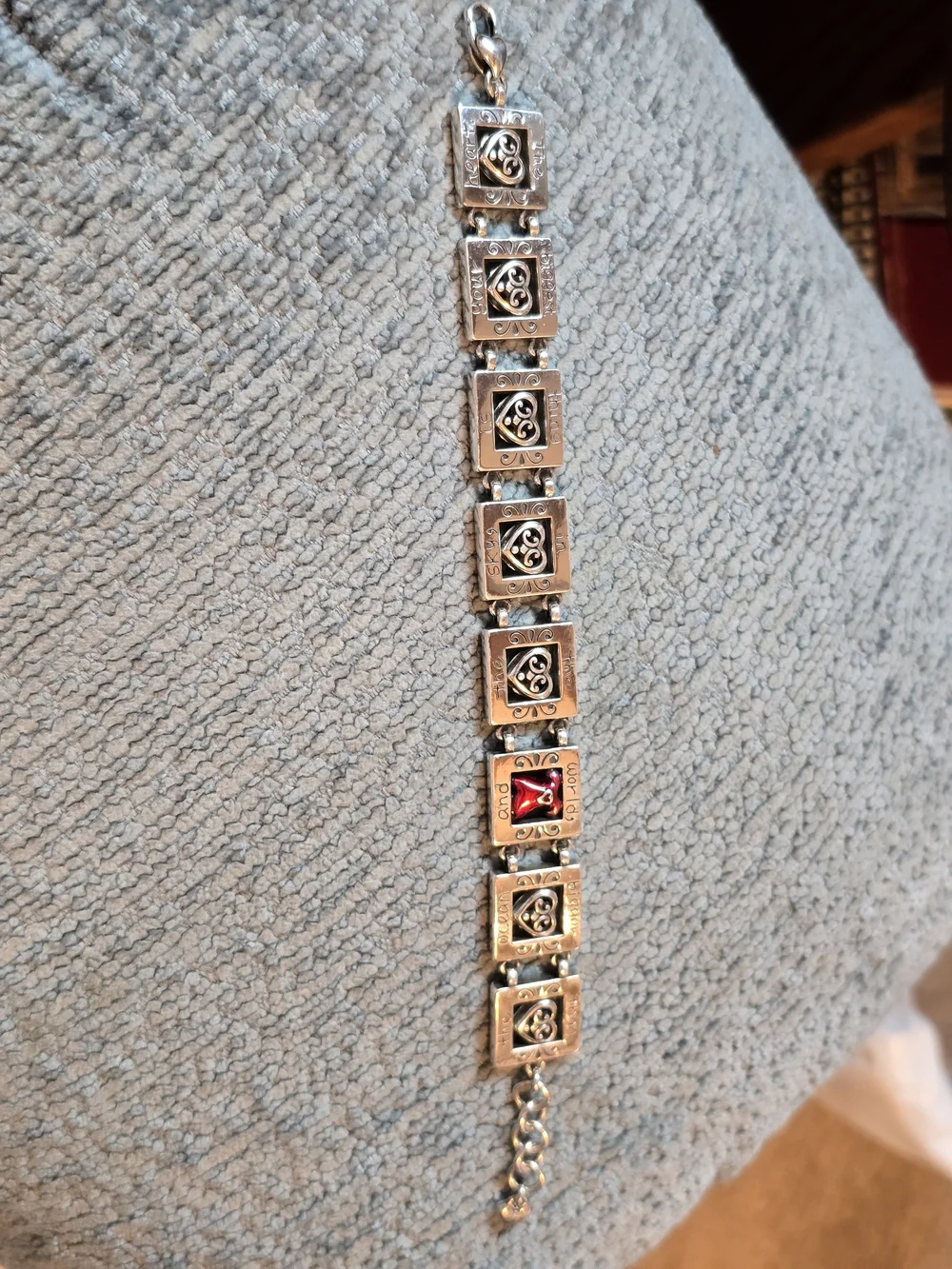Brighton Retired Go Red AwarenessSilver & Red Heart Link Block Bracelet 8